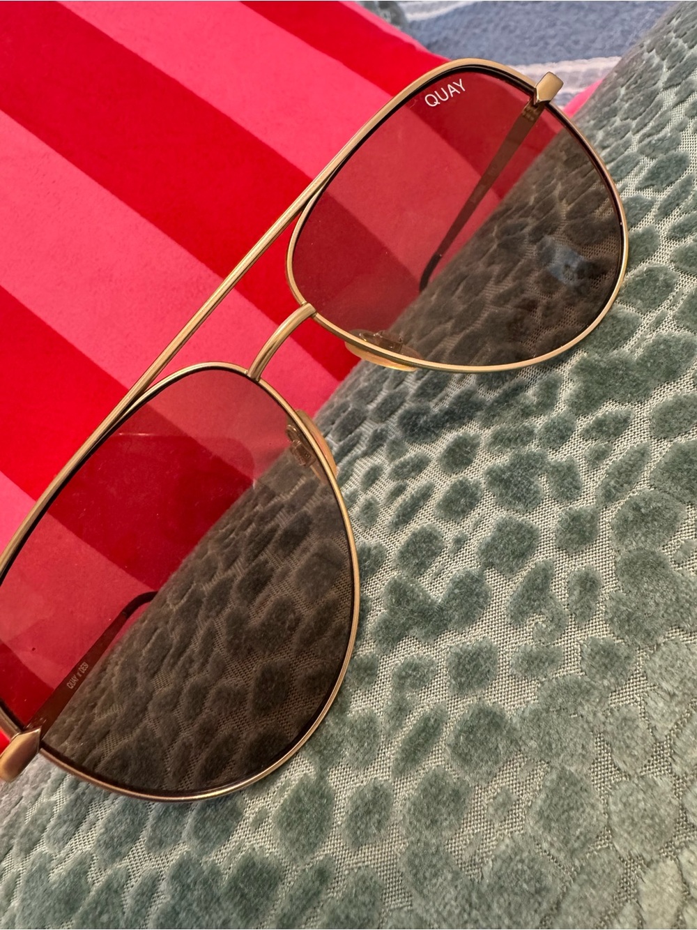 Quay Australia Gold Aviator Sunglasses with Pink Lenses